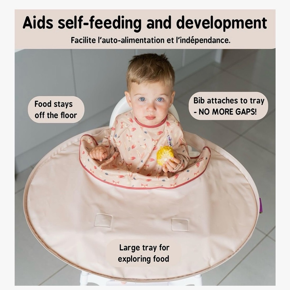 Tidy Tot Bib and Tray Kit in Sand Fox Bib Toddler Mealtime Easy Cleanup - Picture 2 of 16